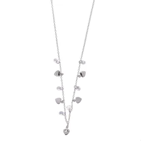 COLLAR PLATA RODIO CORAZONES Y CIRCONITAS BLANCAS